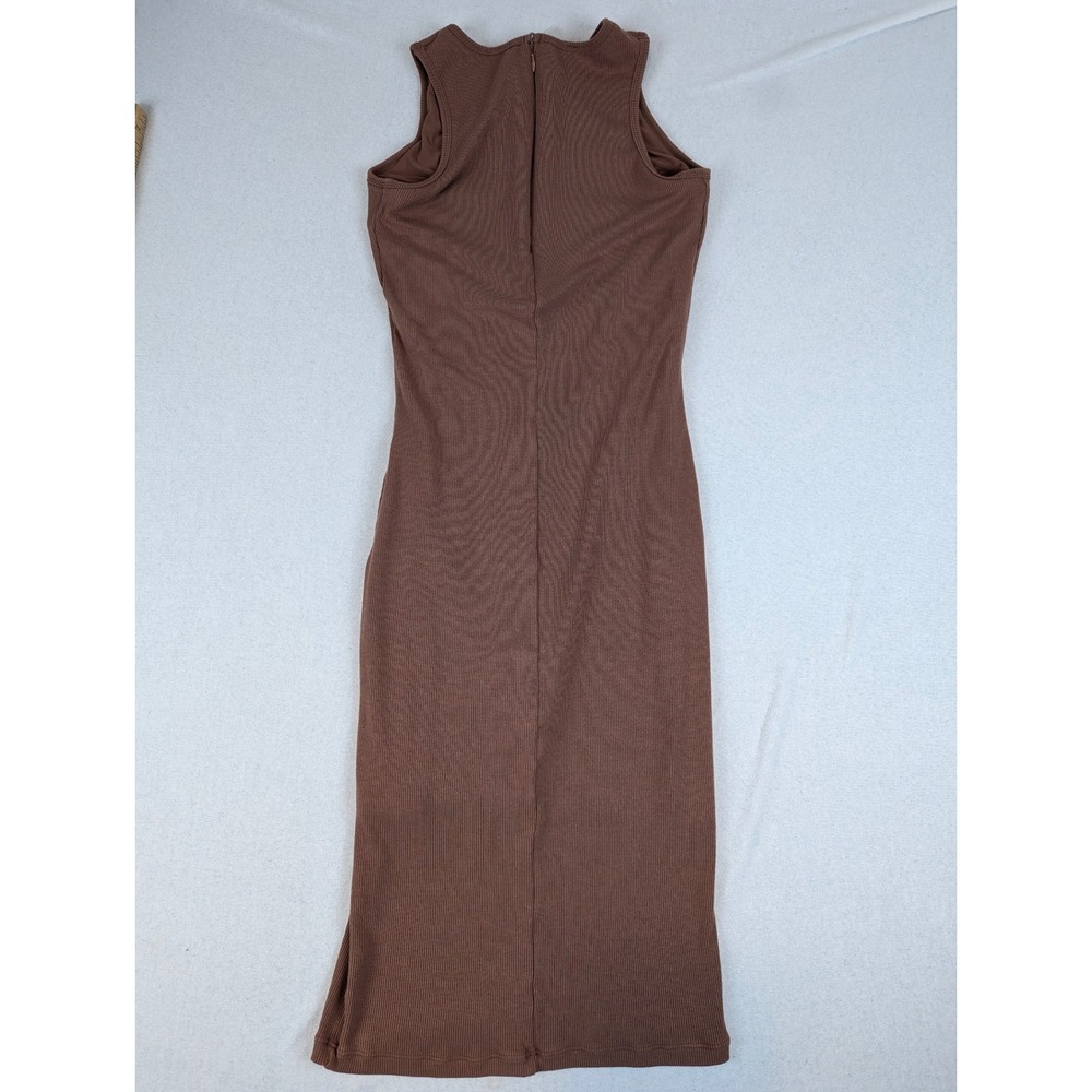 Popilush Brown Ribbed Built-In Shapewear Sleeveless Midi Dress Large L